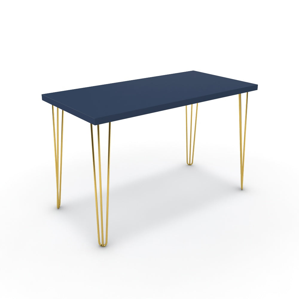 Íróasztal - Linga arany lábbal - Tiroli kék, méret: 120x60