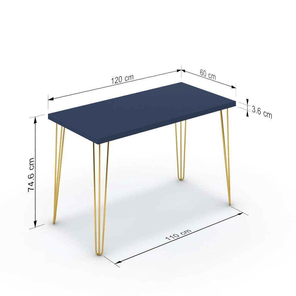 Íróasztal - Linga arany lábbal - Tiroli kék, méret: 120x60