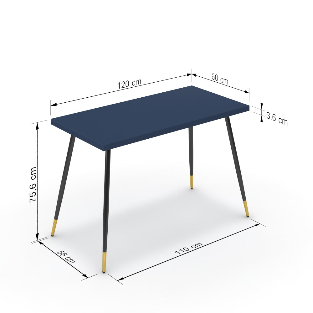 Íróasztal - Manu fekete és arany lábbal - Tiroli kék, méret: 120x60