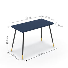 Íróasztal - Manu fekete és arany lábbal - Tiroli kék, méret: 120x60