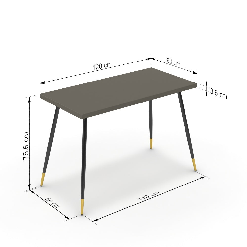 Íróasztal - Manu fekete és arany lábbal - Fosszil szürke, méret: 120x60