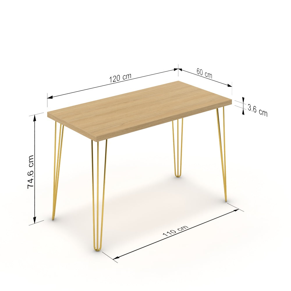 Íróasztal - Linga arany lábbal - Vicenza tölgy, méret: 120x60