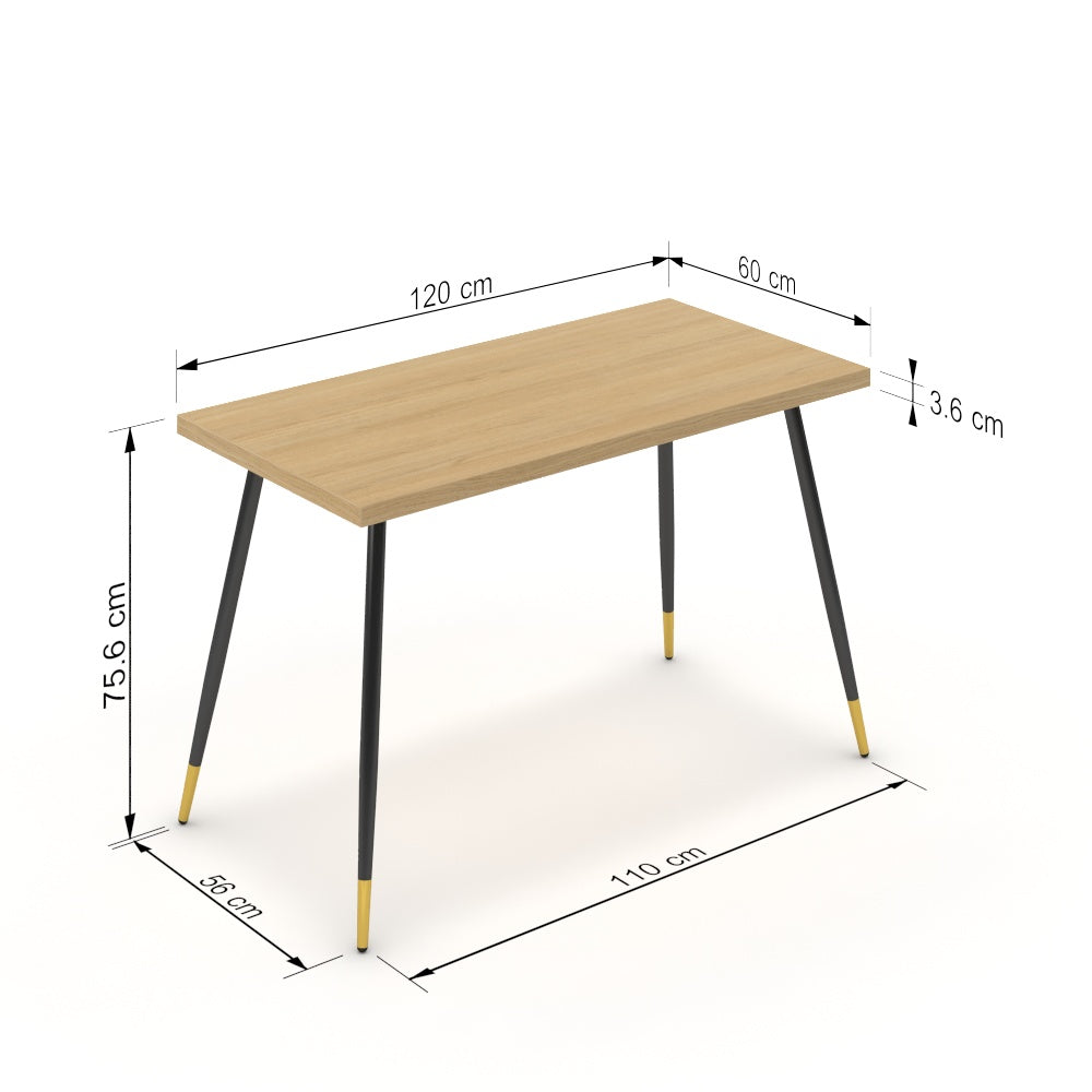 Íróasztal - Manu fekete és arany lábbal - Vicenza tölgy, méret: 120x60