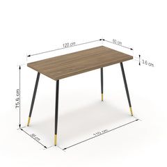 Íróasztal - Manu fekete és arany lábbal - Világos rauna szil, méret: 120x60