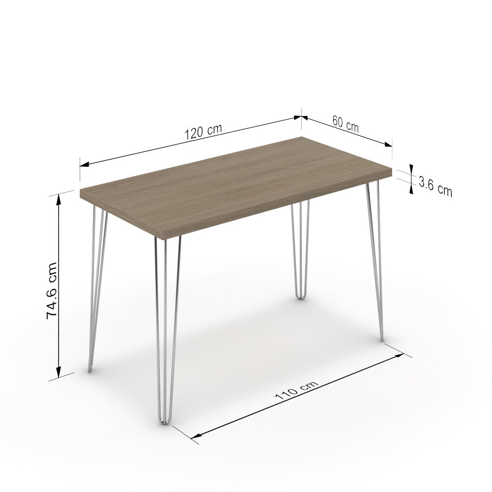 Íróasztal - Linga króm lábbal - Szürke Vicenza tölgy, méret: 120x60