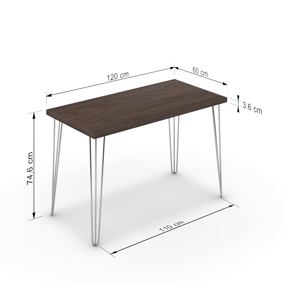Íróasztal - Linga króm lábbal - Sötét rauna szil, méret: 120x60