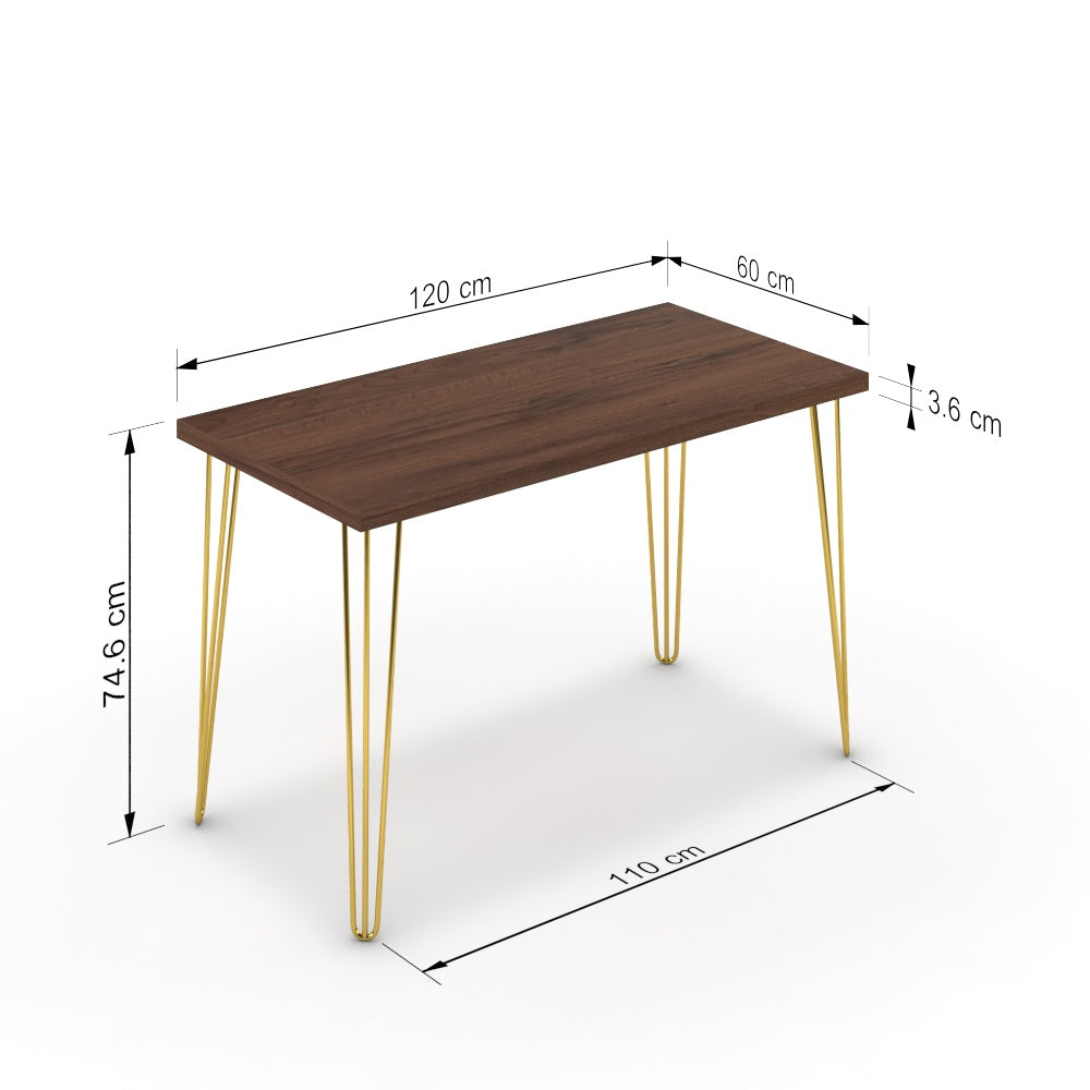 Íróasztal - Linga arany lábbal - Mogyoró, méret: 120x60