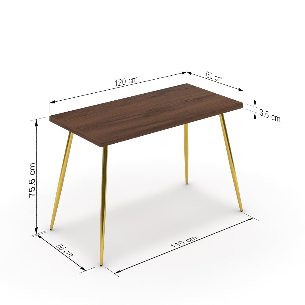 Íróasztal - Manu arany lábbal - Mogyoró, méret: 120x60