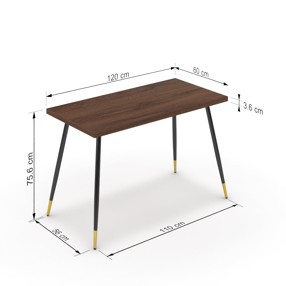 Íróasztal - Manu fekete és arany lábbal - Mogyoró, méret: 120x60