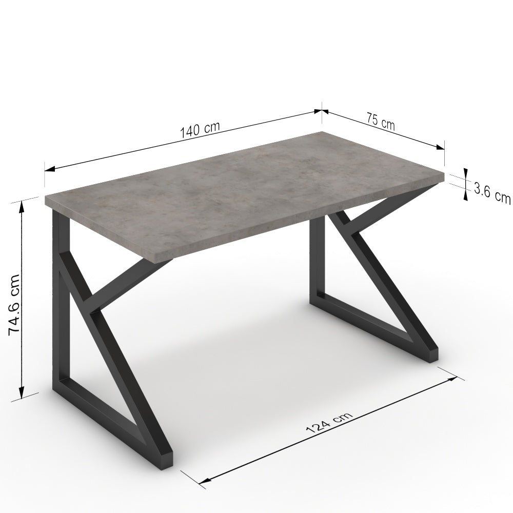 Íróasztal - Vritti fekete lábbal - Vil.szürke Chicago beton, méret: 140x75