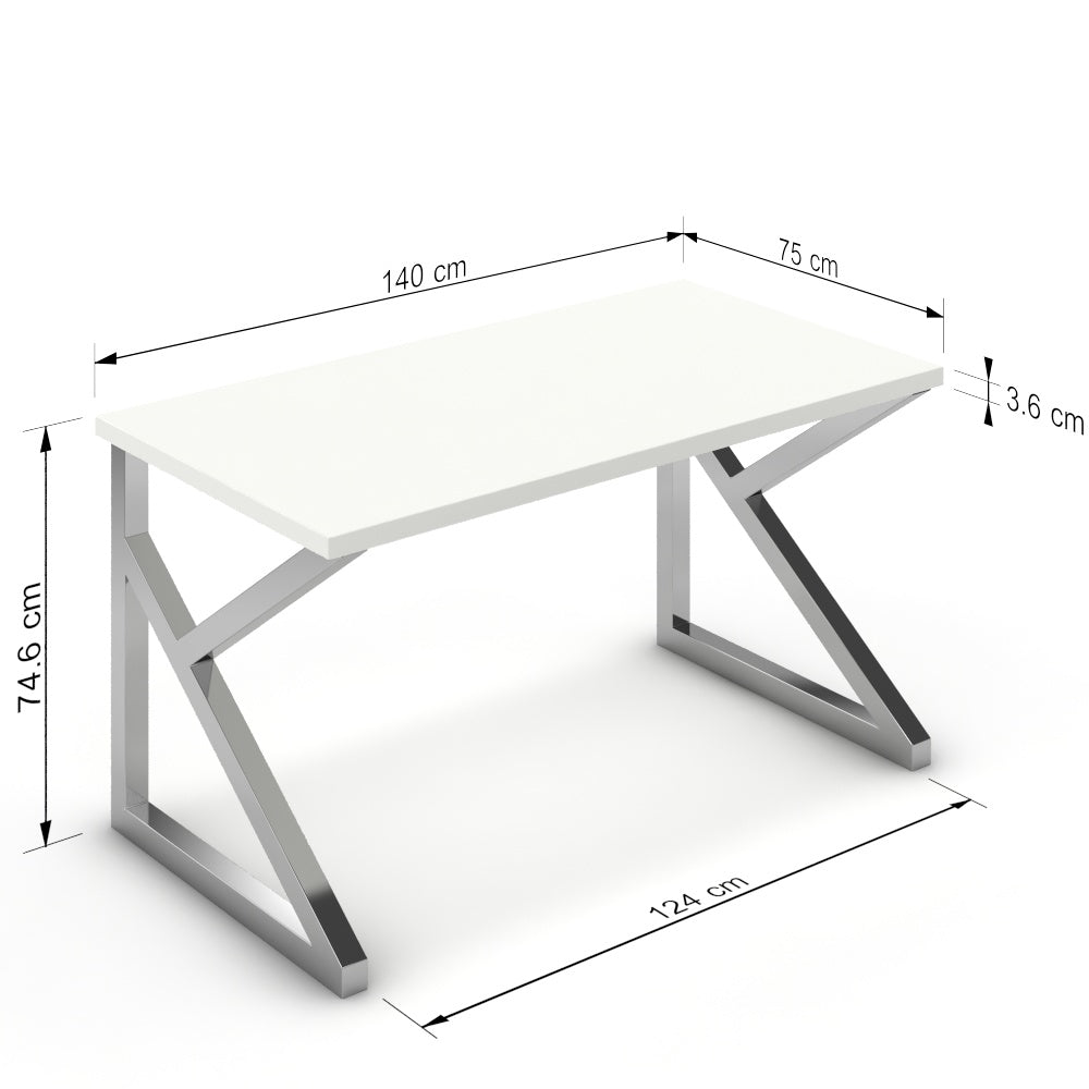 Íróasztal - Vritti króm lábbal - Alpesi fehér, méret: 140x75