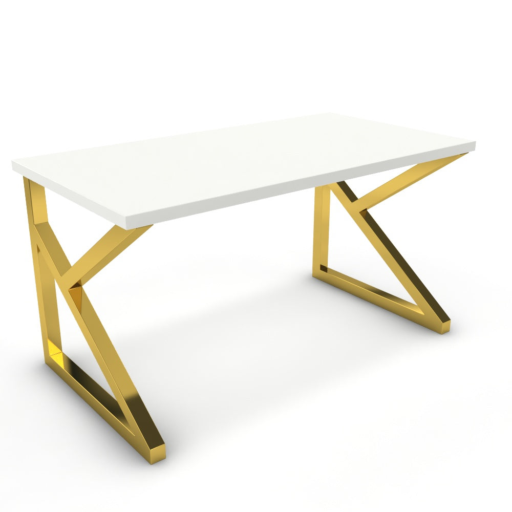 Íróasztal - Vritti arany lábbal - Alpesi fehér, méret: 140x75