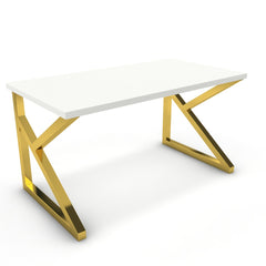 Íróasztal - Vritti arany lábbal - Alpesi fehér, méret: 140x75