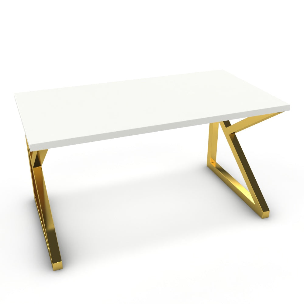 Íróasztal - Vritti arany lábbal - Alpesi fehér, méret: 140x75