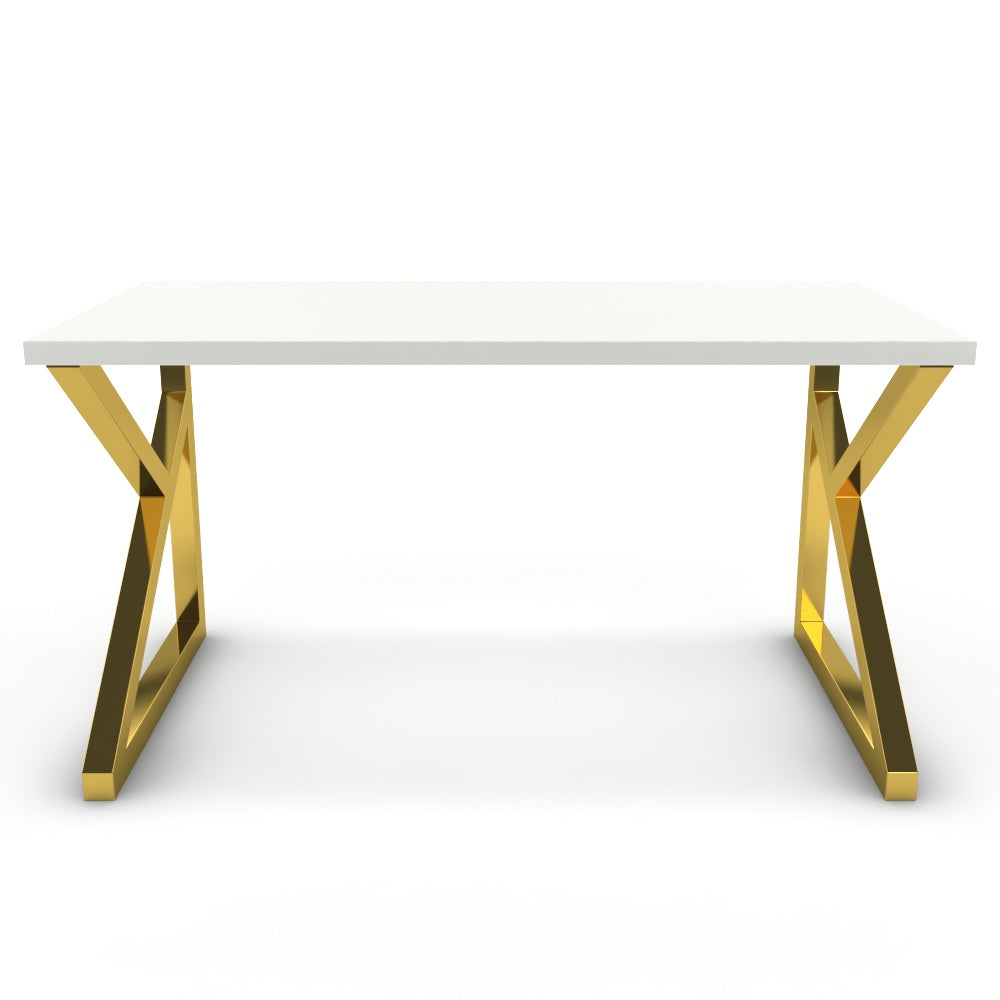 Íróasztal - Vritti arany lábbal - Alpesi fehér, méret: 140x75
