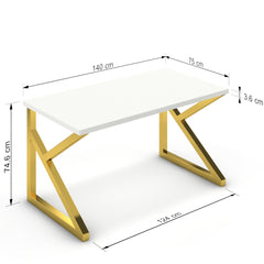 Íróasztal - Vritti arany lábbal - Alpesi fehér, méret: 140x75