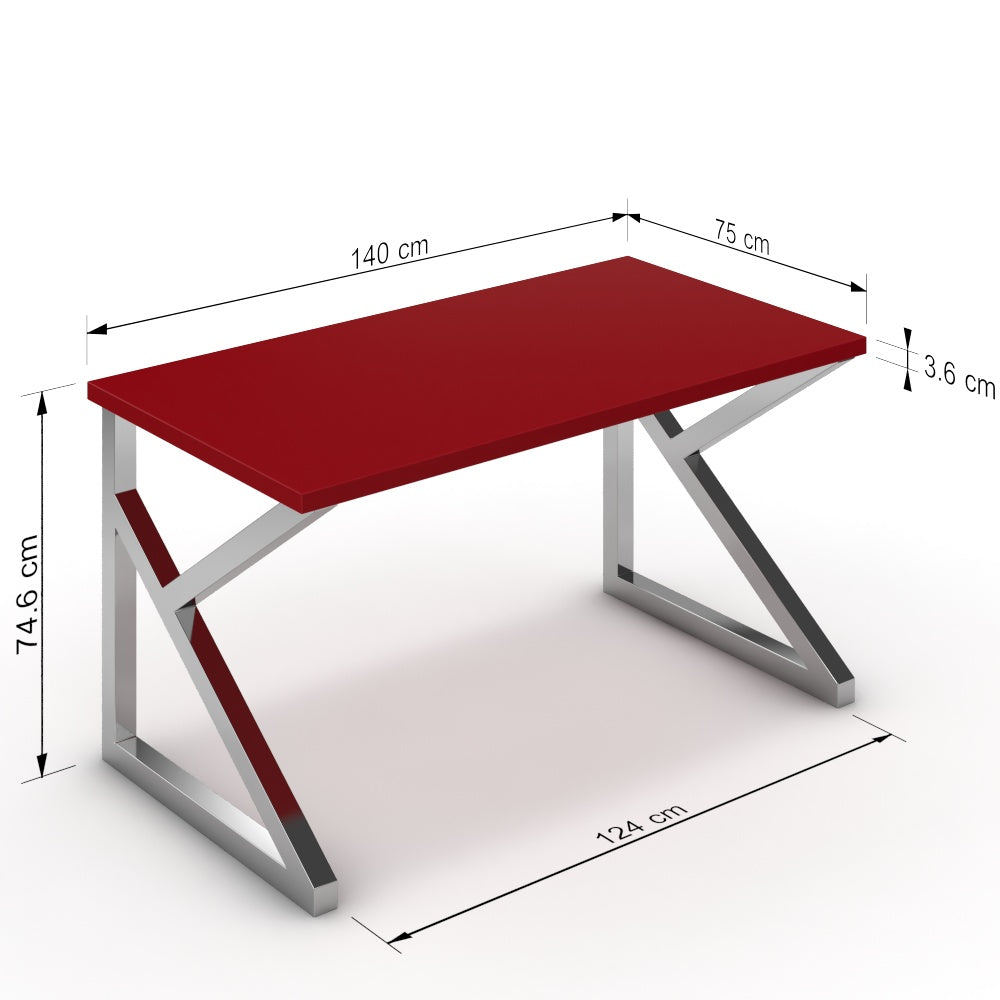 Íróasztal - Vritti króm lábbal - Chilli piros, méret: 140x75
