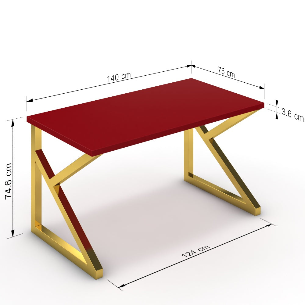 Íróasztal - Vritti arany lábbal - Chilli piros, méret: 140x75