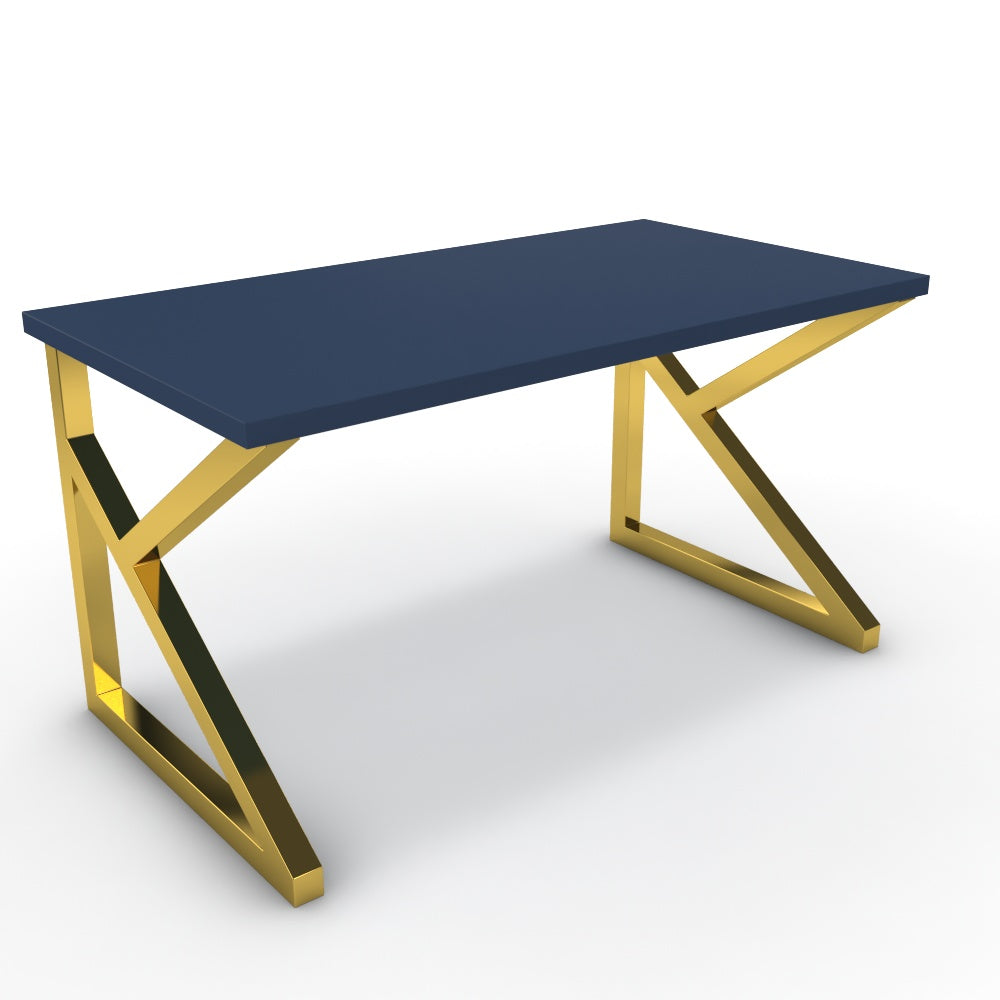 Íróasztal - Vritti arany lábbal - Tiroli kék, méret: 140x75