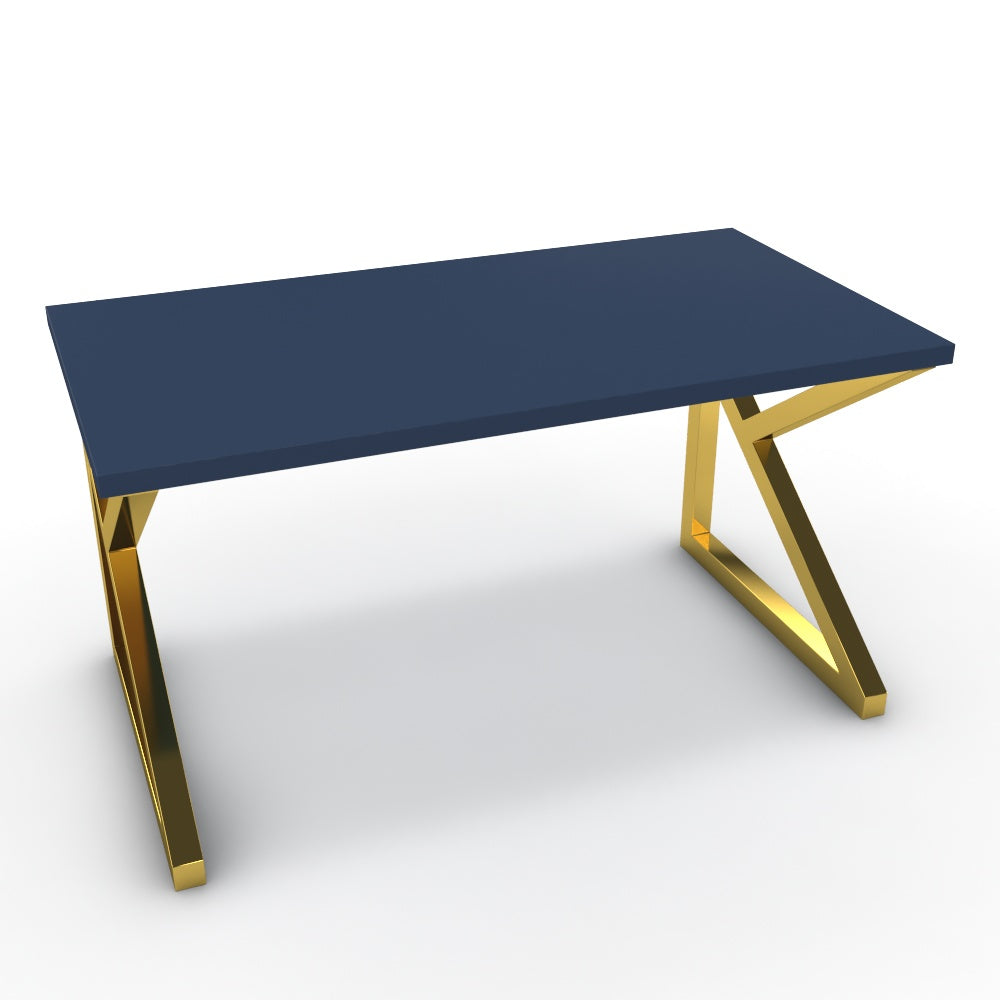 Íróasztal - Vritti arany lábbal - Tiroli kék, méret: 140x75
