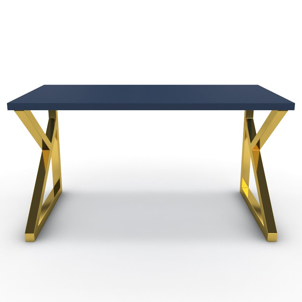Íróasztal - Vritti arany lábbal - Tiroli kék, méret: 140x75