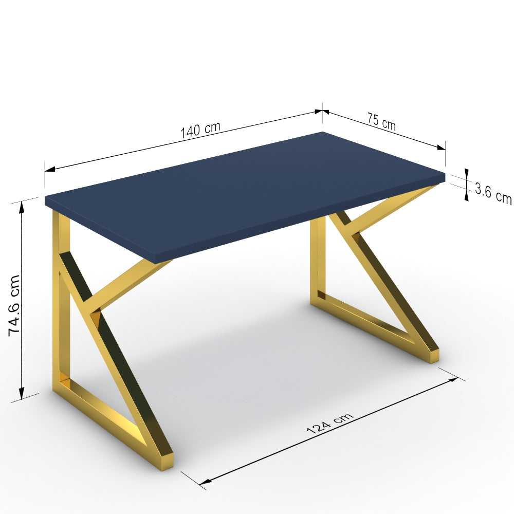 Íróasztal - Vritti arany lábbal - Tiroli kék, méret: 140x75