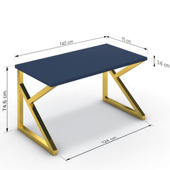 Íróasztal - Vritti arany lábbal - Tiroli kék, méret: 140x75