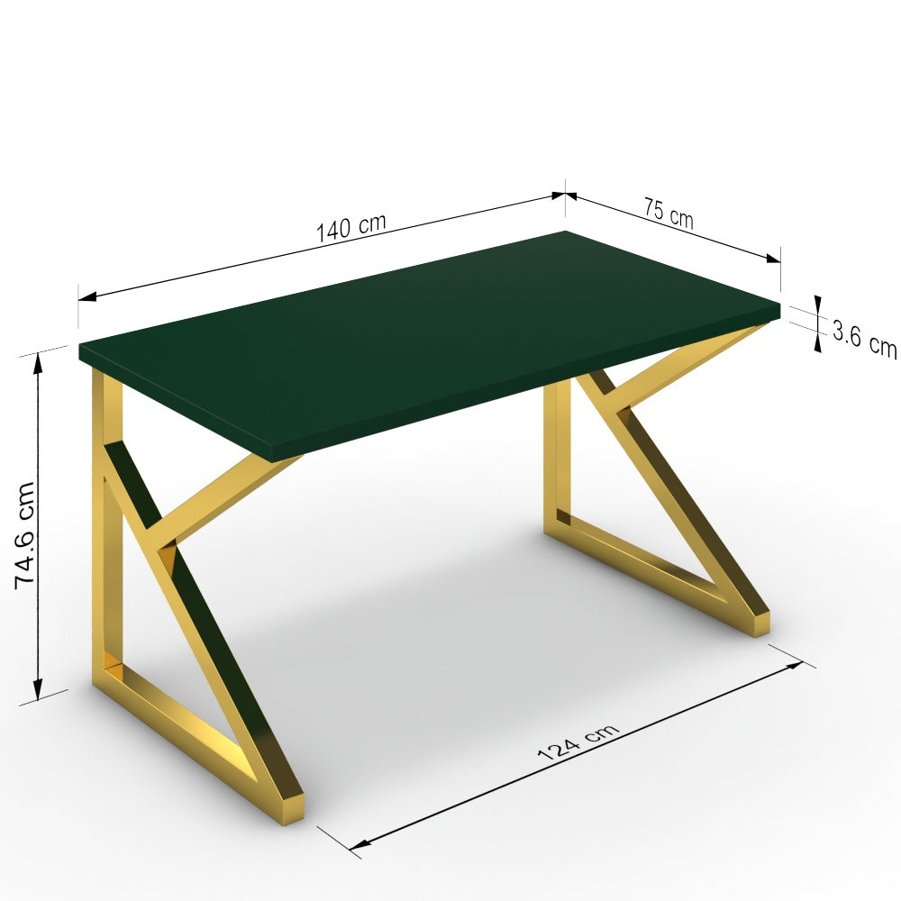 Íróasztal - Vritti arany lábbal - Forest zöld, méret: 140x75