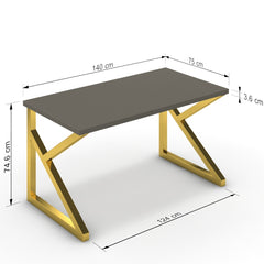 Íróasztal - Vritti arany lábbal - Fosszil szürke, méret: 140x75