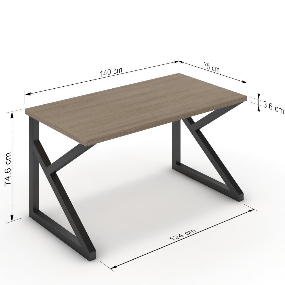 Íróasztal - Vritti fekete lábbal - Szürke Vicenza tölgy, méret: 140x75