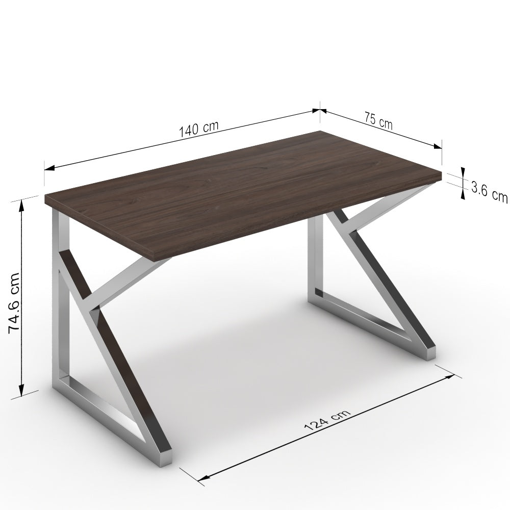 Íróasztal - Vritti króm lábbal - Sötét rauna szil, méret: 140x75