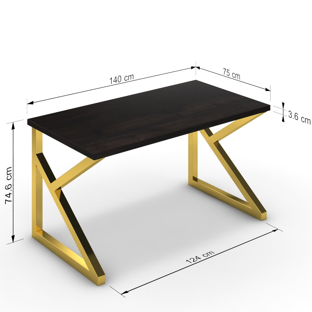 Íróasztal - Vritti arany lábbal - Füstölt dió, méret: 140x75