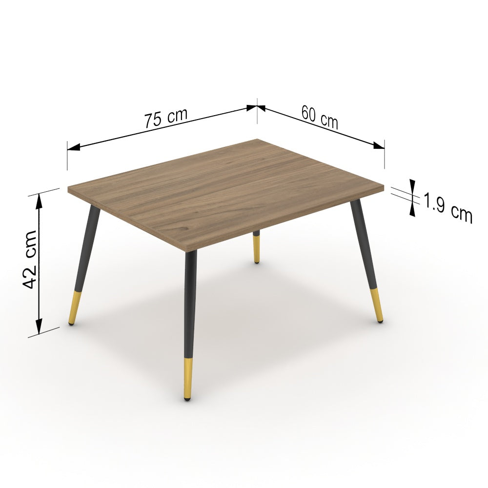 Dohányzóasztal - Manu fekete és arany lábbal - Világos rauna szil, méret: 75x60