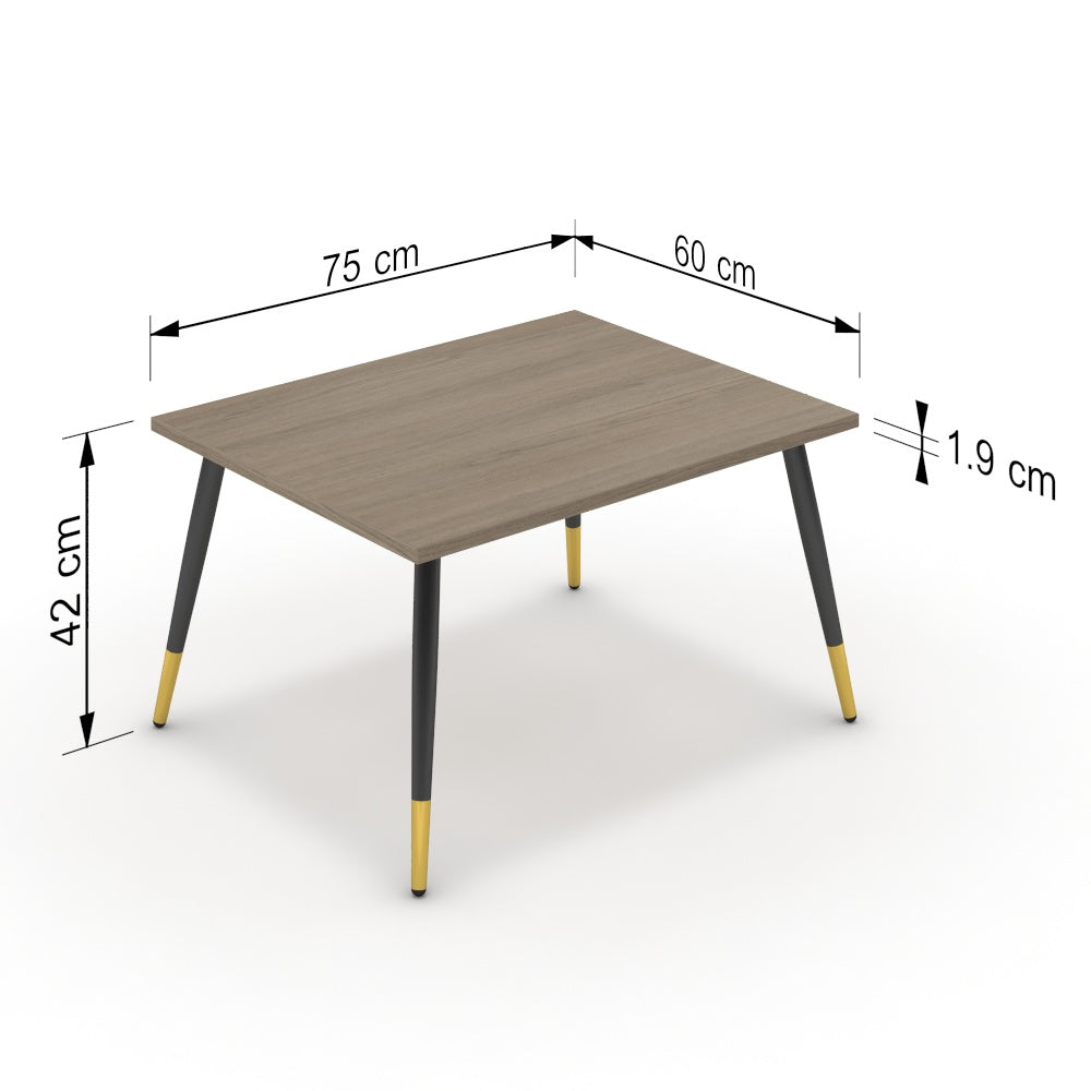 Dohányzóasztal - Manu fekete és arany lábbal - Szürke Vicenza tölgy, méret: 75x60