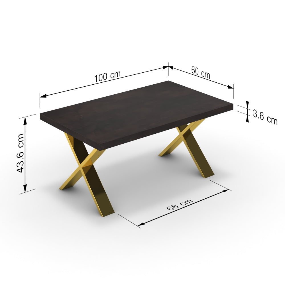 Dohányzóasztal - Préma arany lábbal - Fekete-arany metál pala, méret: 100x60