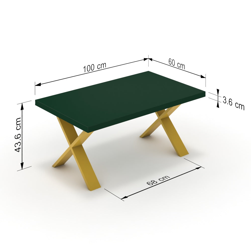 Dohányzóasztal - Préma festett arany lábbal - Forest zöld, méret: 100x60