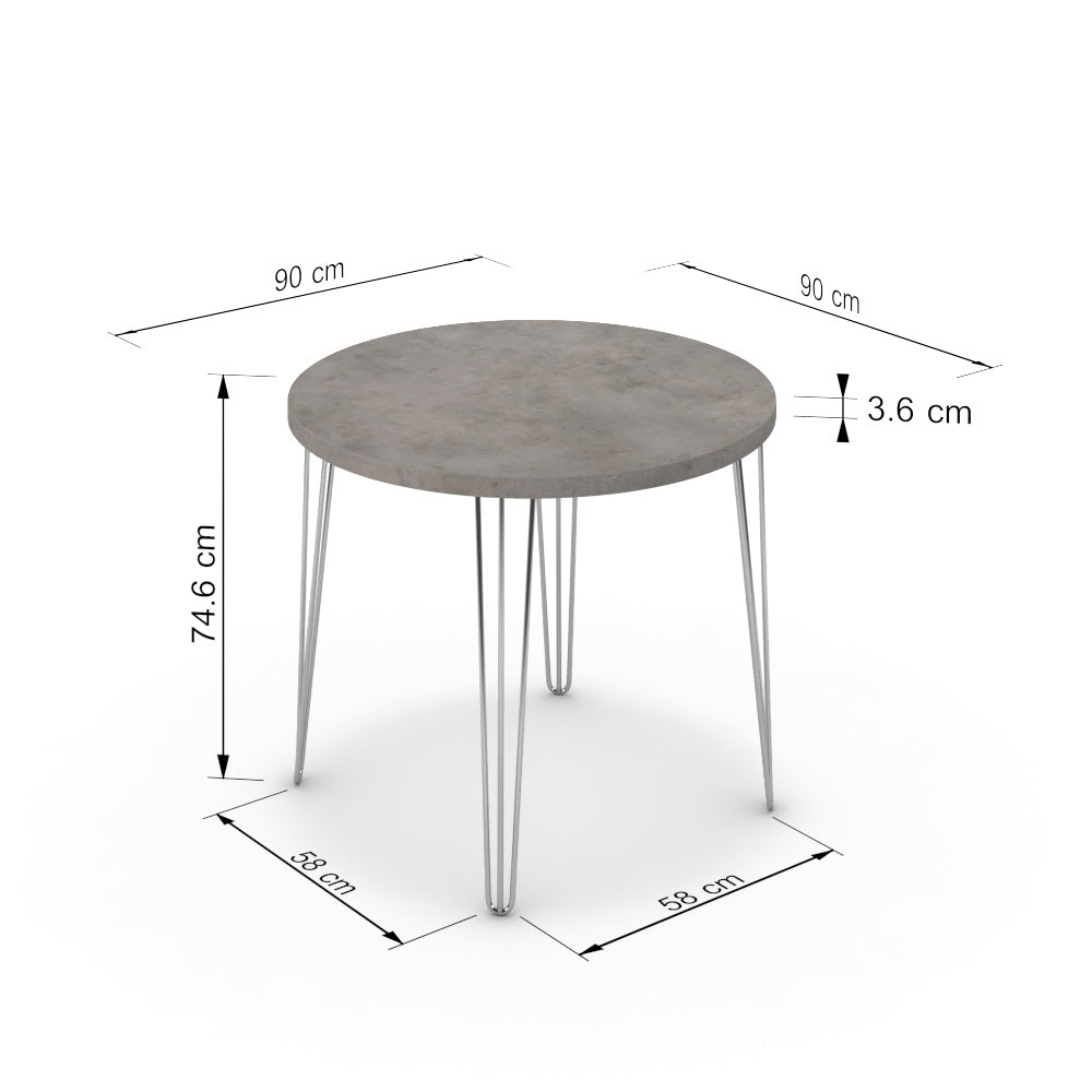 Étkezőasztal, kerek - Linga króm lábbal - Vil.szürke Chicago beton, méret: 90x90