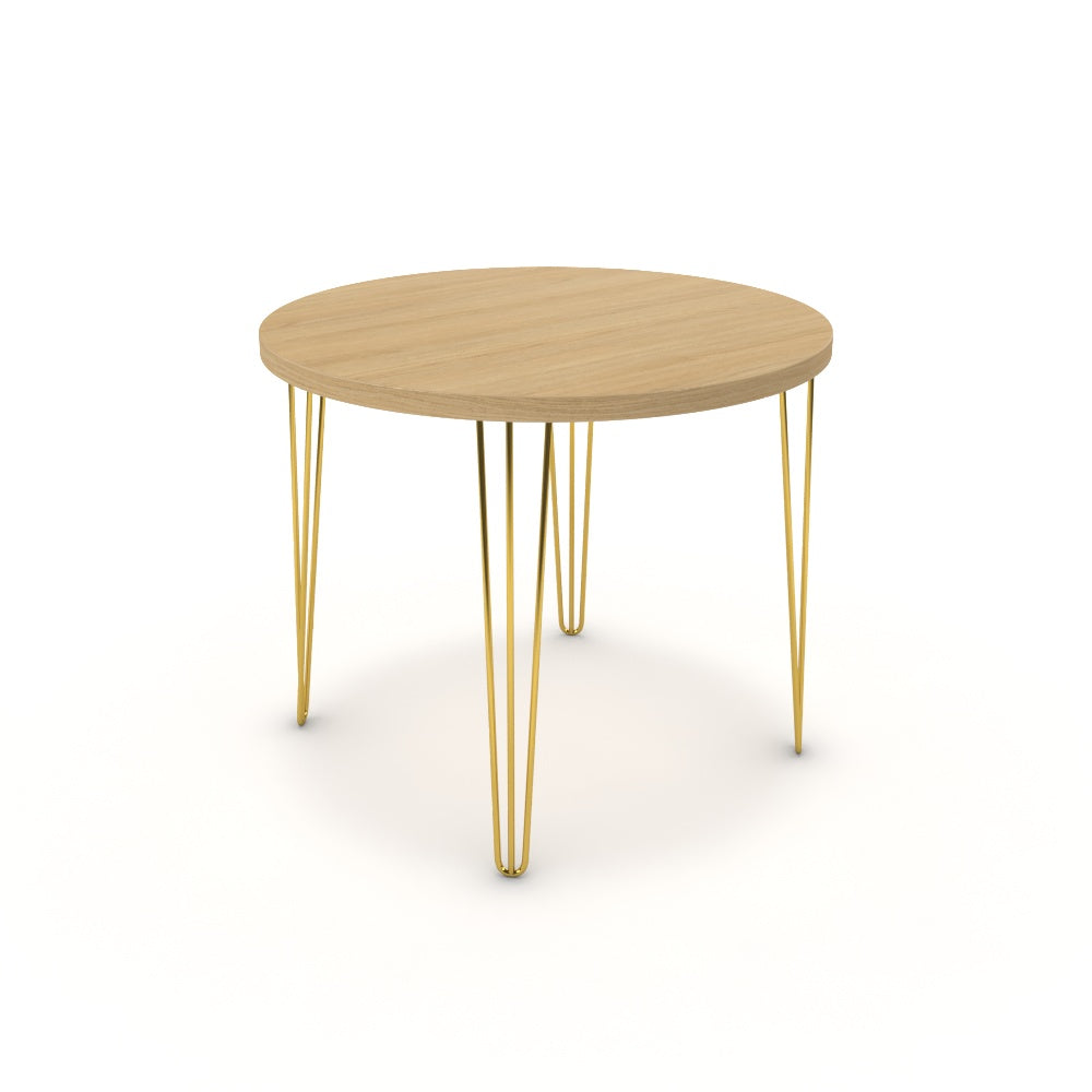 Étkezőasztal, kerek - Linga arany lábbal - Vicenza tölgy, méret: 90x90