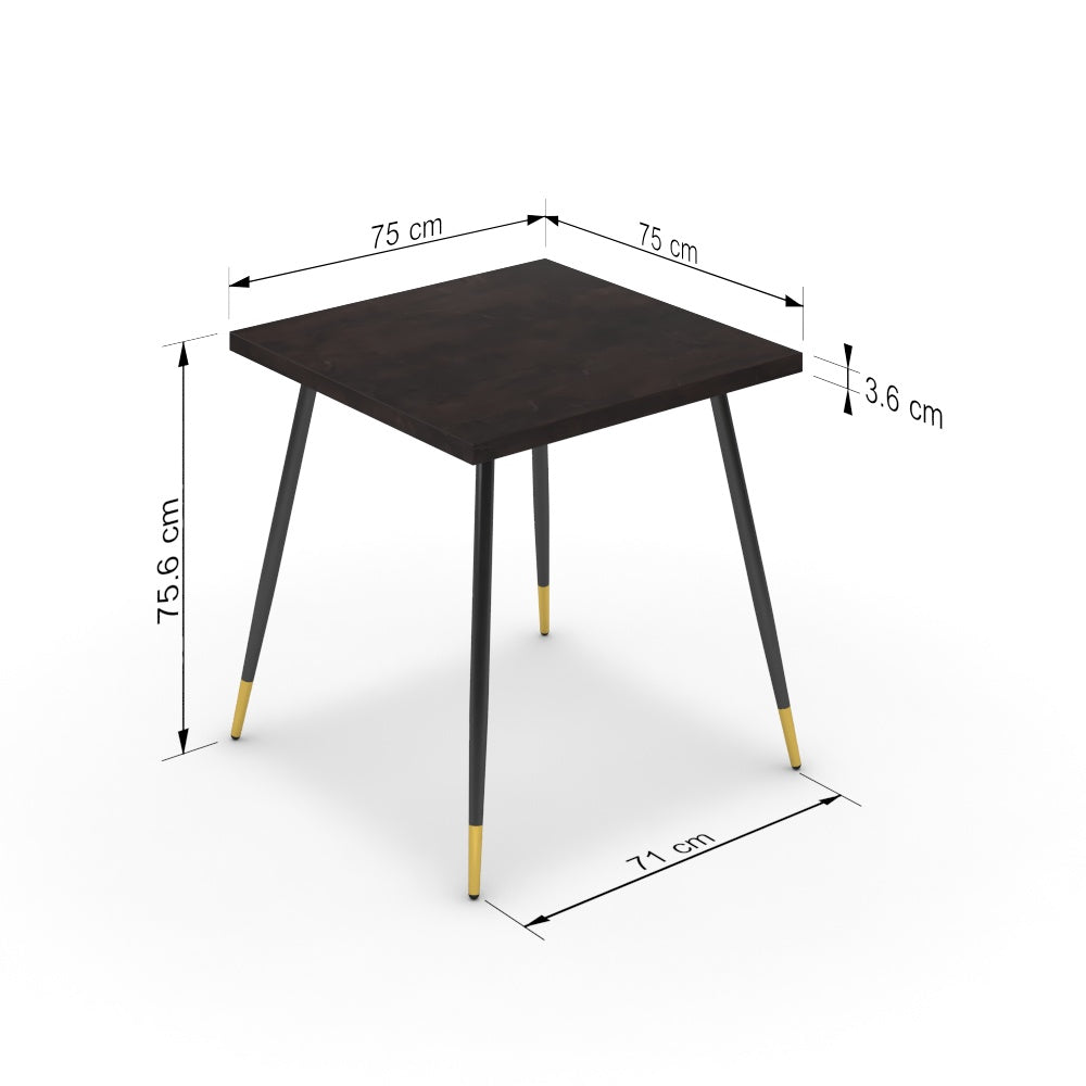 Étkezőasztal - Manu fekete és arany lábbal - Fekete-arany metál pala, méret: 75x75