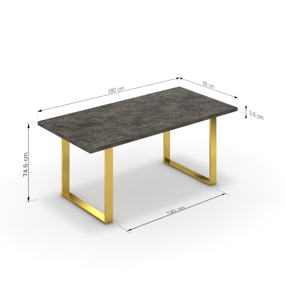 Étkezőasztal - Antara arany lábbal - Antracit metal rock, méret: 180x90