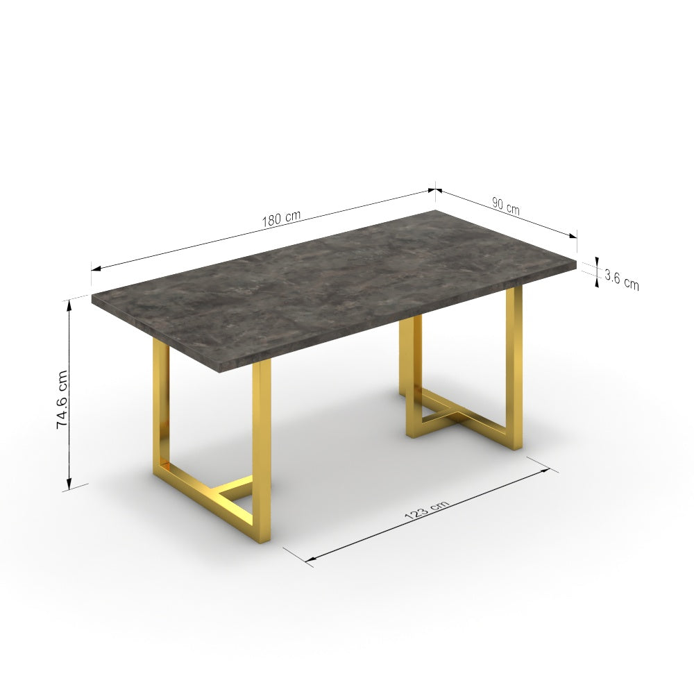 Étkezőasztal - Asara arany lábbal - Antracit metal rock, méret: 180x90