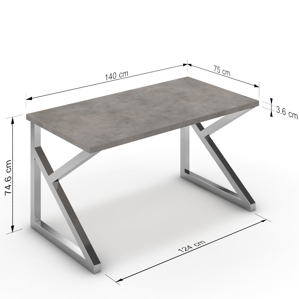 Íróasztal - Vritti króm lábbal - Vil.szürke Chicago beton, méret: 140x75